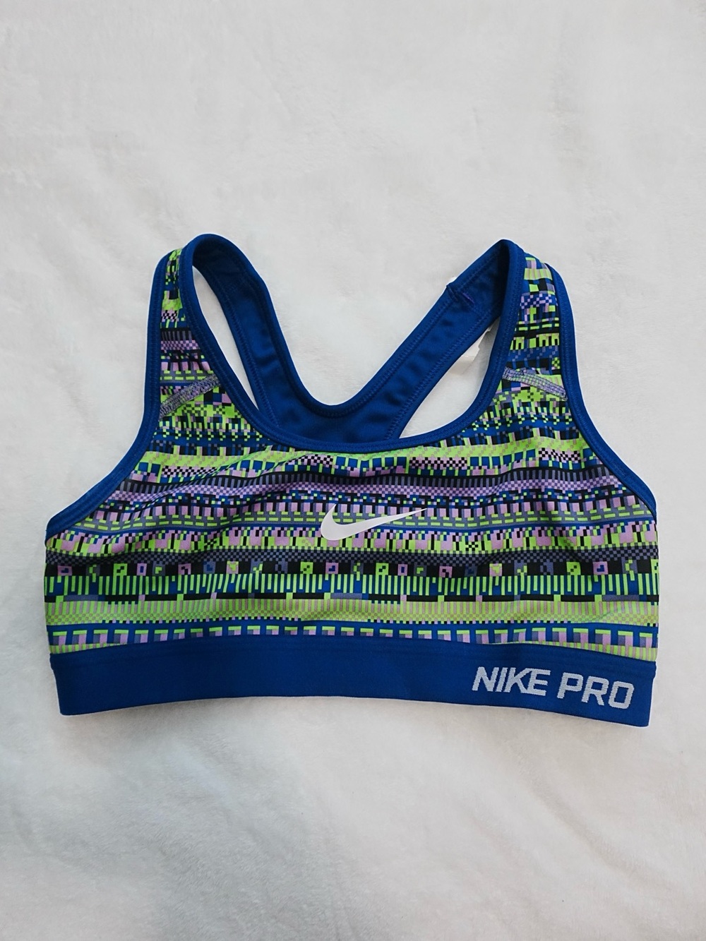 NIKE Pro Women's Blue & Green Patterned Sports Bra - XS